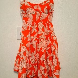 Tropical leaves tiered mini dress